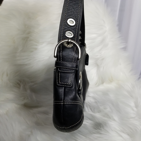 Vintage Coach Leather Grommets Black Silver hardware Small - Picture 5 of 8